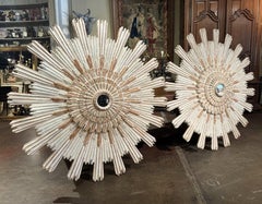Monumental Pair of Vintage Italian Carved Sunburst Mirrors with Four-Tier Rays