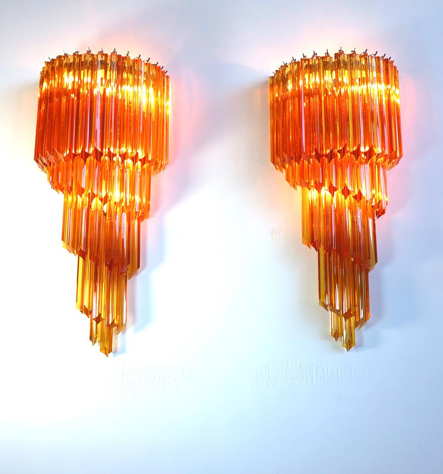 Monumental Pair of Vintage Murano Wall Sconce, 41 Amber Quadriedri For Sale 2