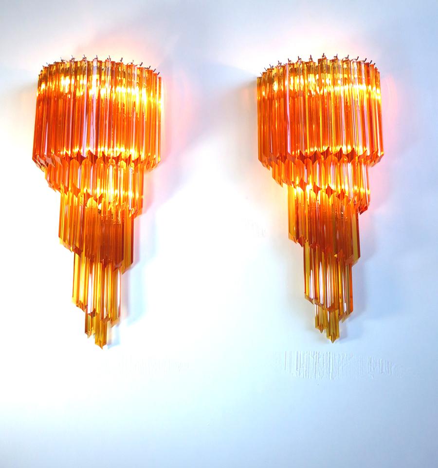 Monumental Pair of Vintage Murano Wall Sconce, 41 Amber Quadriedri For Sale 3