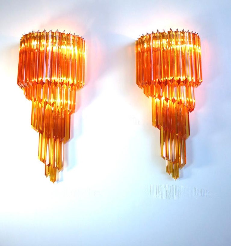 Monumental Pair of Vintage Murano Wall Sconce, 41 Amber Quadriedri For Sale 4