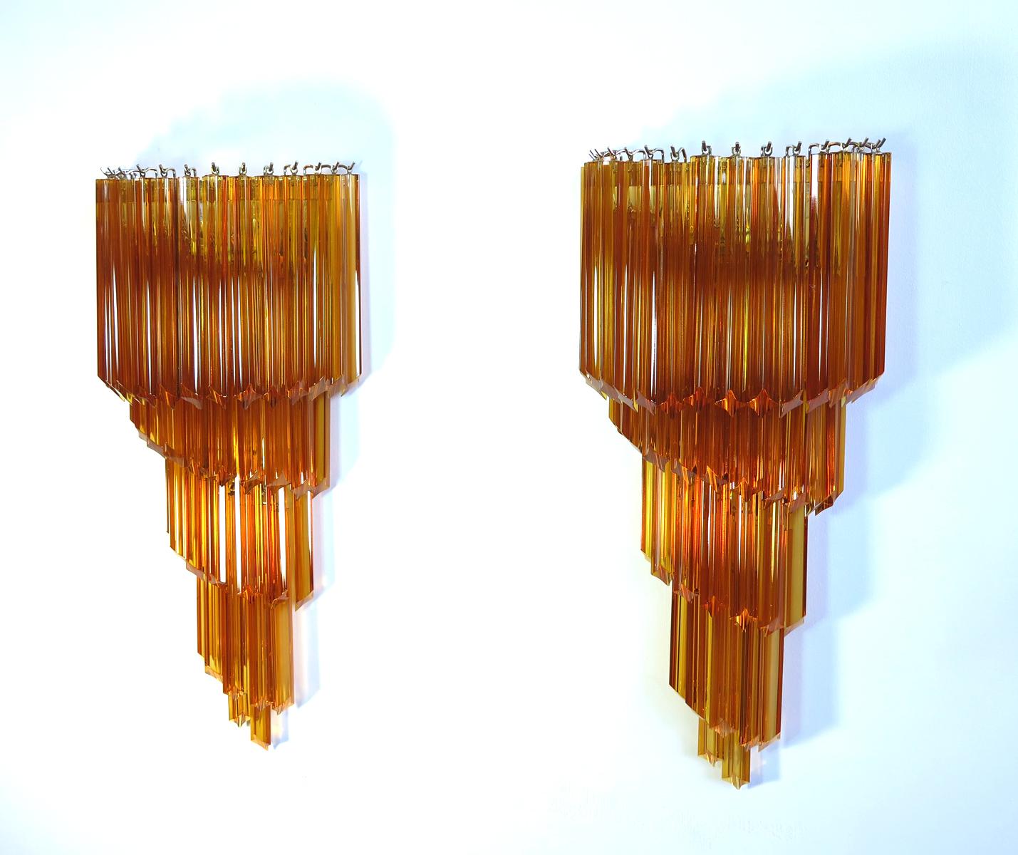 Mid-Century Modern Monumental Pair of Vintage Murano Wall Sconce, 41 Amber Quadriedri For Sale