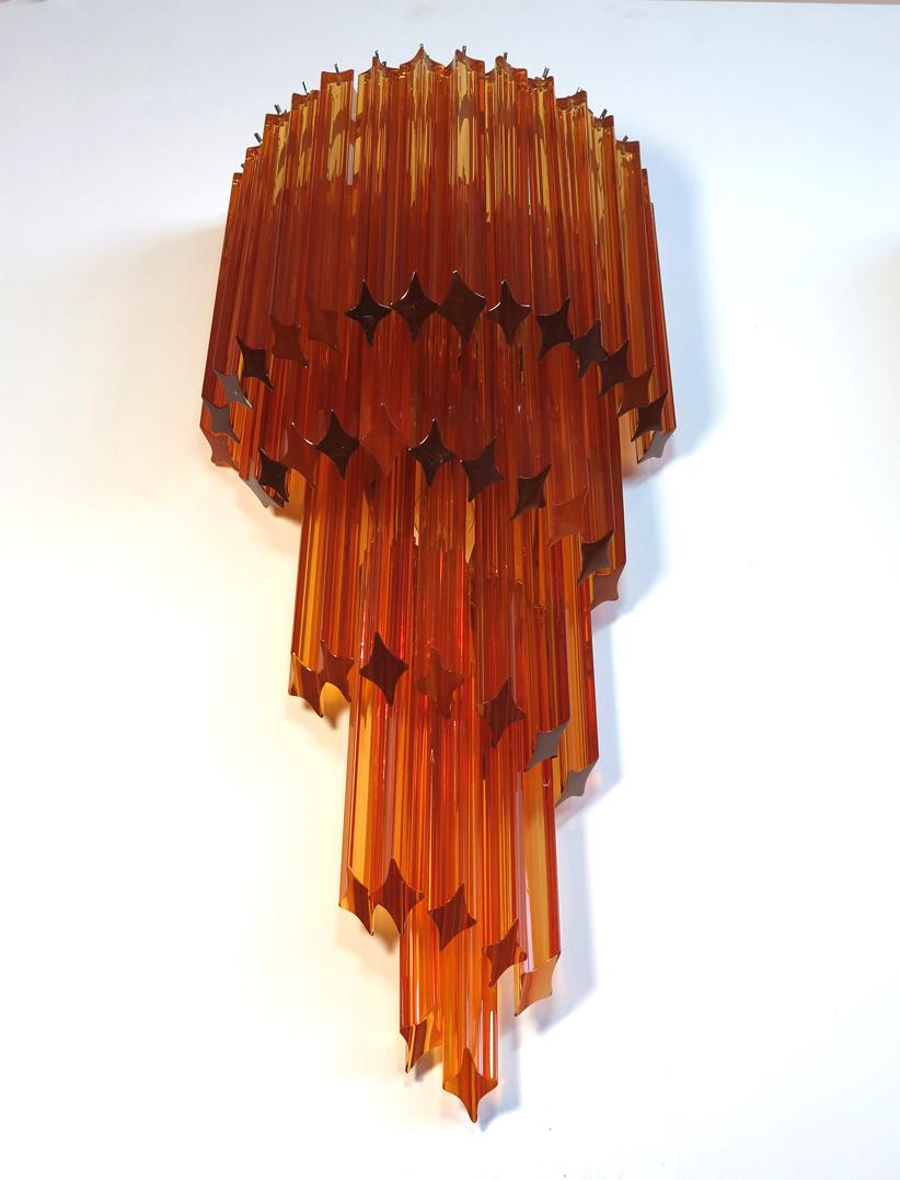 Monumental Pair of Vintage Murano Wall Sconce, 41 Amber Quadriedri In Excellent Condition For Sale In Gaiarine Frazione Francenigo (TV), IT