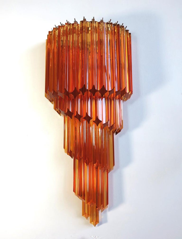 Blown Glass Monumental Pair of Vintage Murano Wall Sconce, 41 Amber Quadriedri For Sale