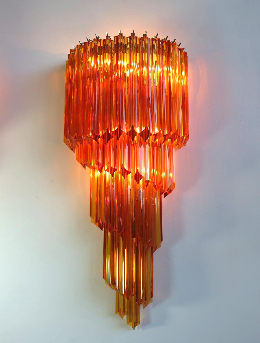 Blown Glass Monumental Pair of Vintage Murano Wall Sconce, 41 Amber Quadriedri For Sale