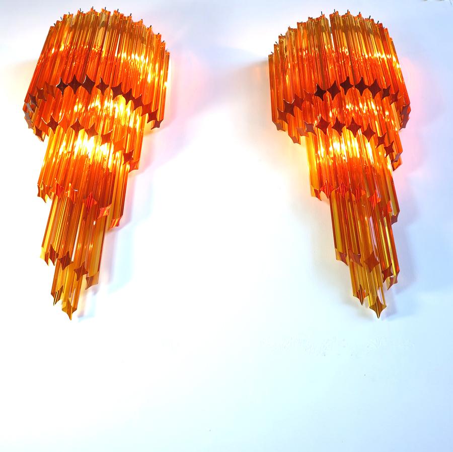 Monumental Pair of Vintage Murano Wall Sconce, 41 Amber Quadriedri For Sale 1