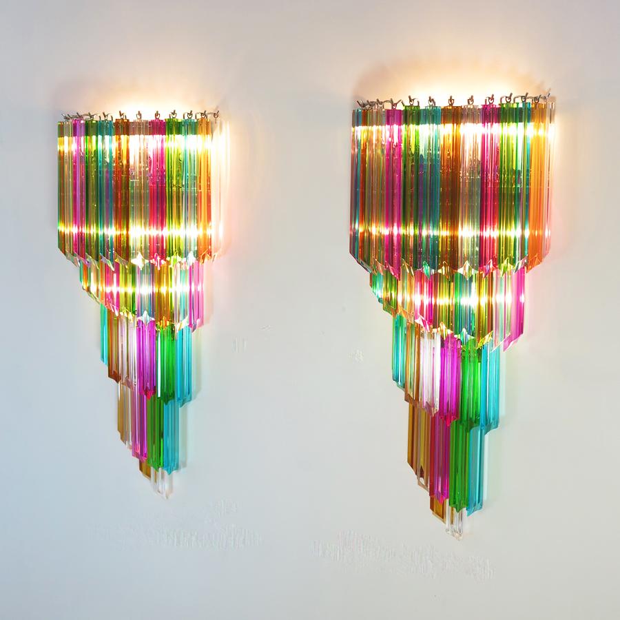 Monumental Pair of Vintage Murano Wall Sconce, 41 Multi-Color Quadriedri 5