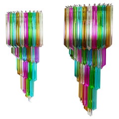 Monumental Pair of Vintage Murano Wall Sconce, 41 Multi-Color Quadriedri, Maria