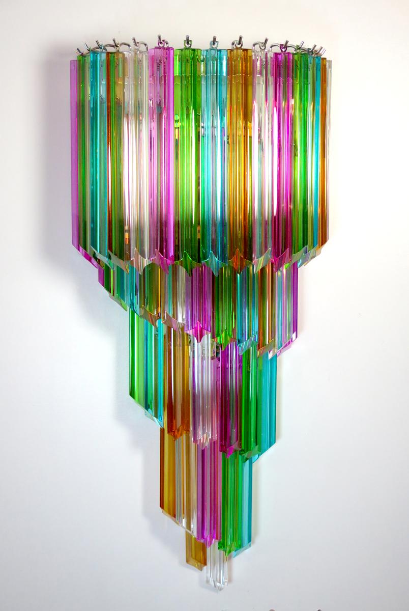 Blown Glass Monumental Pair of Vintage Murano Wall Sconce, 41 Multi-Color Quadriedri, Maria For Sale