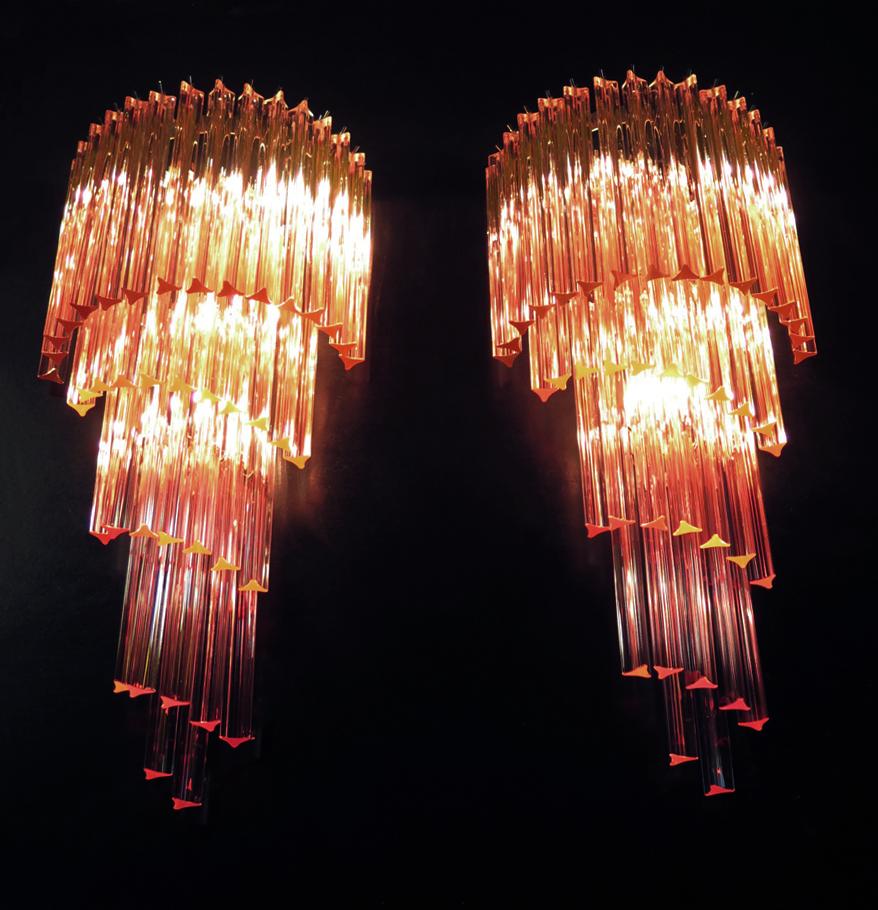 Monumental pair of vintage Murano wall sconce - 41 pink triedri For Sale 2