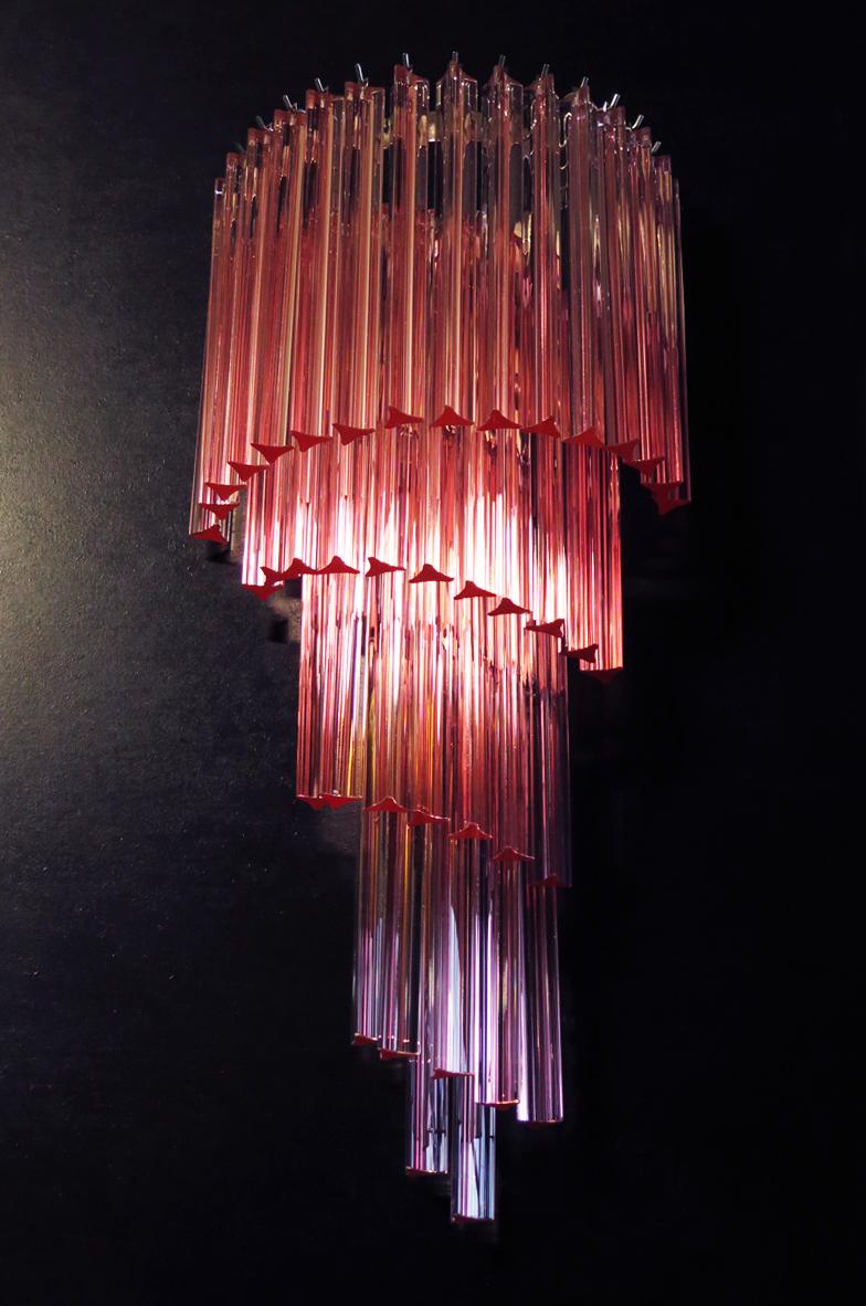 Monumental pair of vintage Murano wall sconce - 41 pink triedri For Sale 4