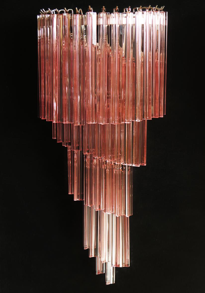 Blown Glass Monumental Pair of Vintage Murano Wall Sconce, 41 Pink Triedri