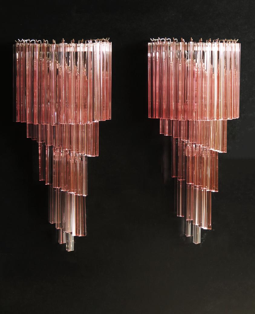 Art Glass Monumental pair of vintage Murano wall sconce - 41 pink triedri For Sale