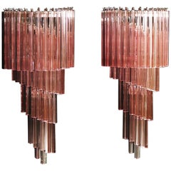 Monumental Pair of Vintage Murano Wall Sconce, 41 Pink Triedri