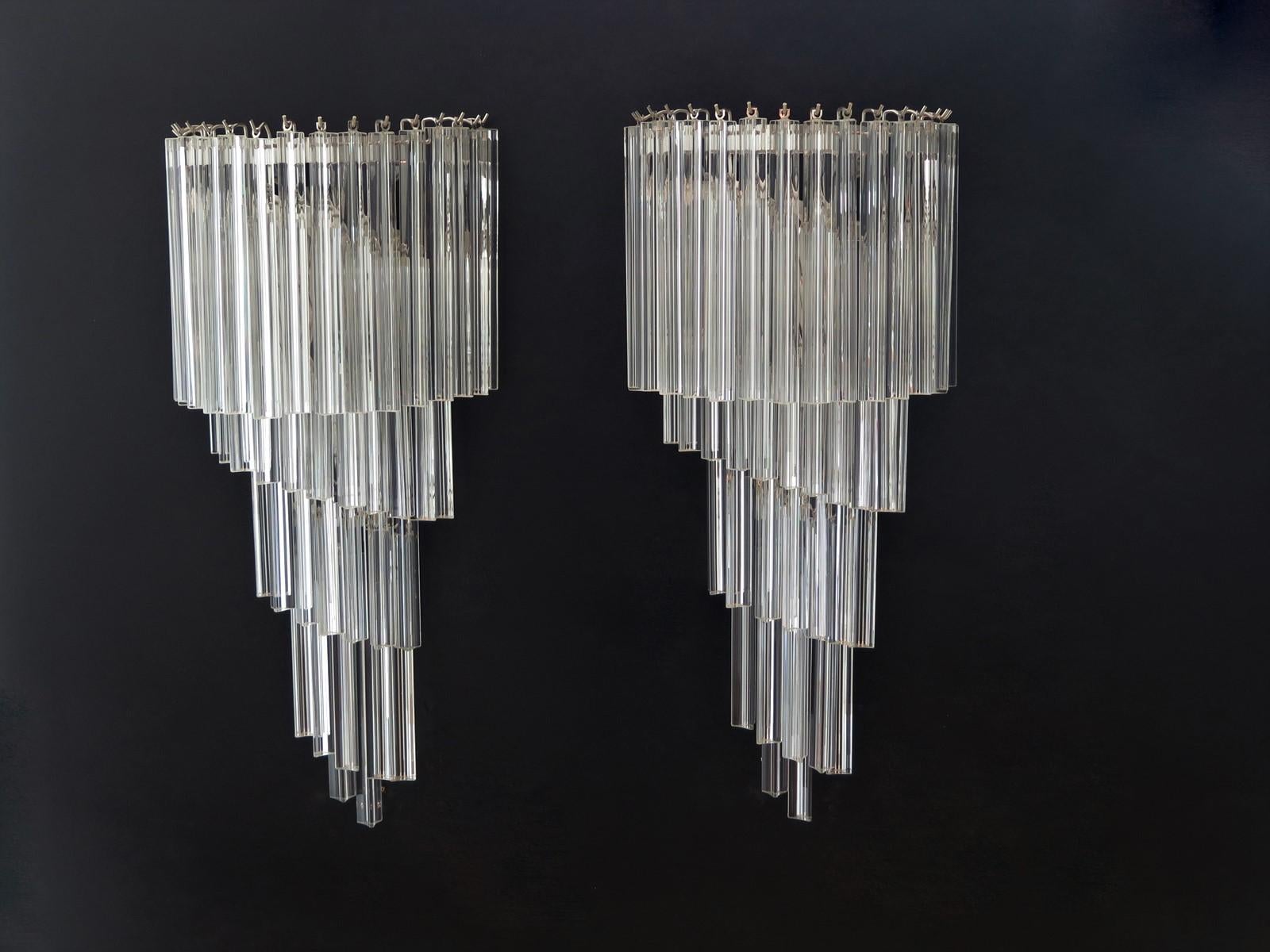 Monumental Pair of Vintage Murano Wall Sconce, 41 Transparent Triedri -Arianna For Sale 3