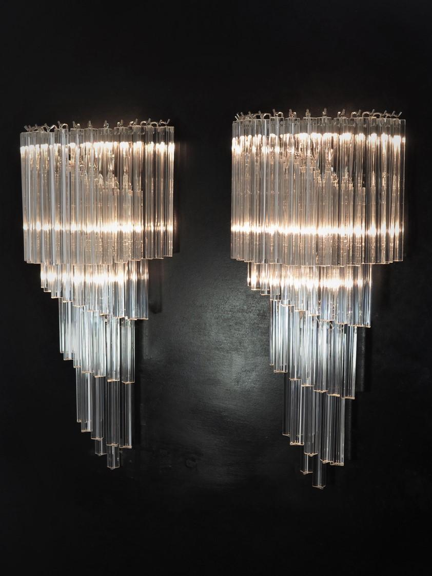 Monumental Pair of Vintage Murano Wall Sconce, 41 Transparent Triedri -Arianna For Sale 4