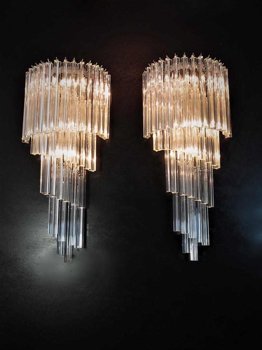 Monumental Pair of Vintage Murano Wall Sconce, 41 Transparent Triedri -Arianna For Sale 5