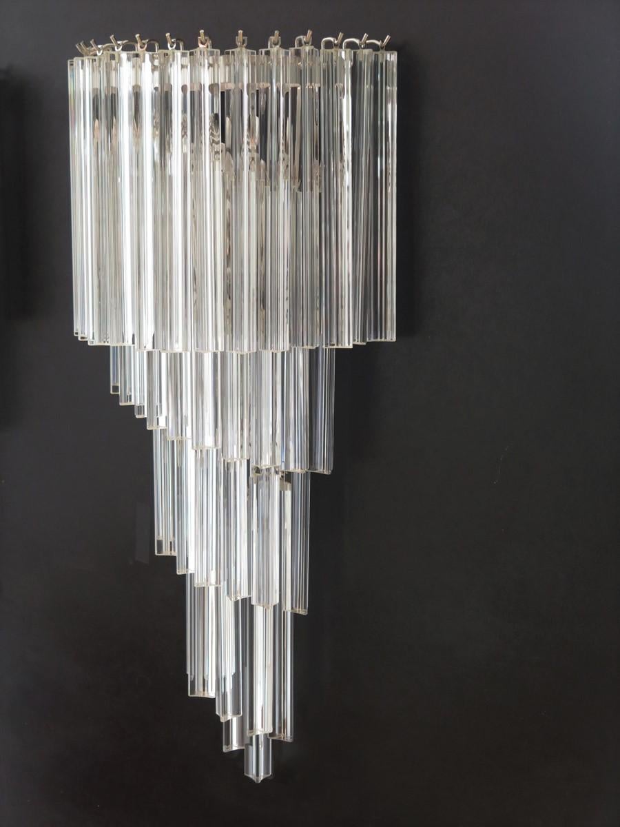 Late 20th Century Monumental Pair of Vintage Murano Wall Sconce, 41 Transparent Triedri -Arianna For Sale