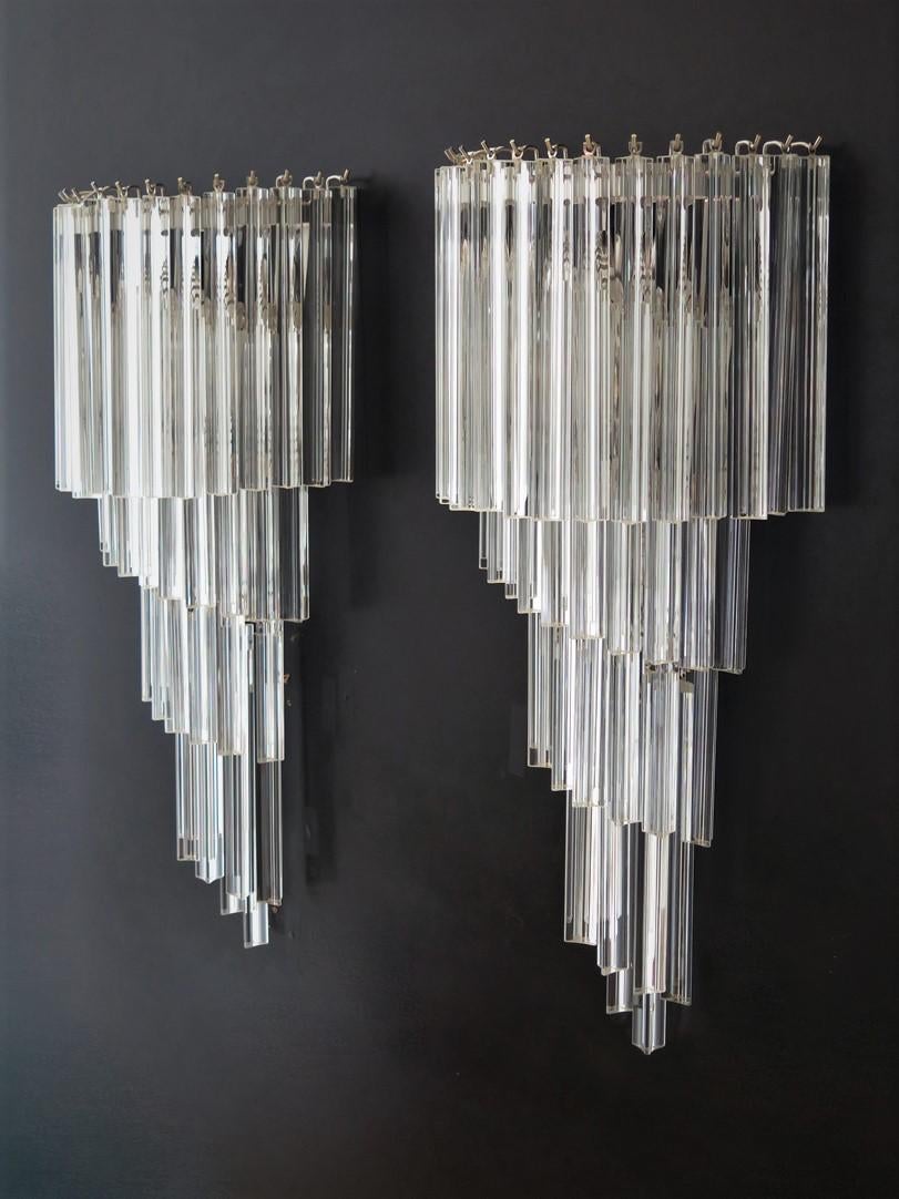 Monumental Pair of Vintage Murano Wall Sconce, 41 Transparent Triedri -Arianna For Sale 1