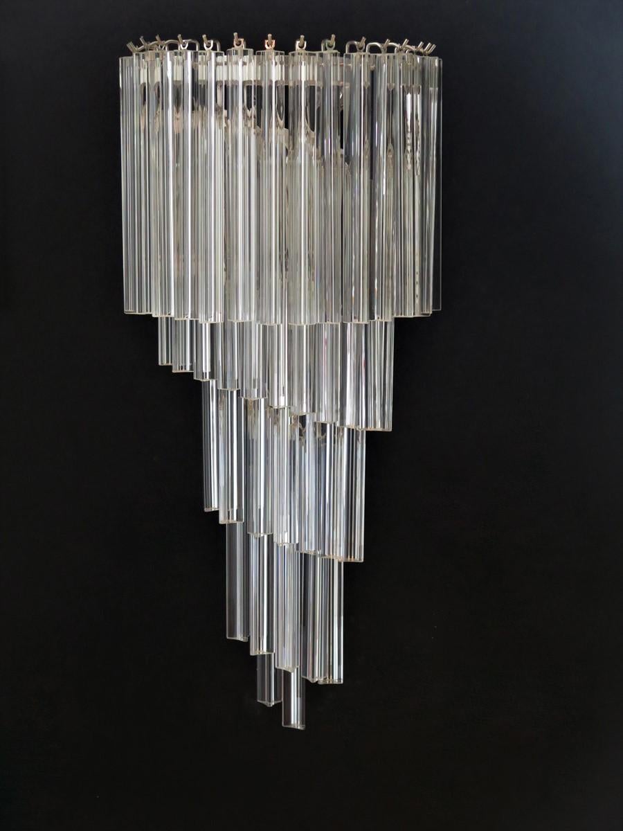 Monumental Pair of Vintage Murano Wall Sconce, 41 Transparent Triedri -Arianna For Sale 2