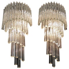 Monumental Pair of Vintage Murano Wall Sconce, 41 Transparent Triedri -Arianna