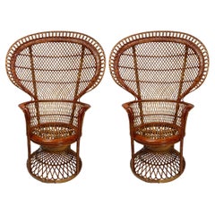 Vintage Monumental pair of wicker Armchairs, "Pavone" model, Italy, 1970s