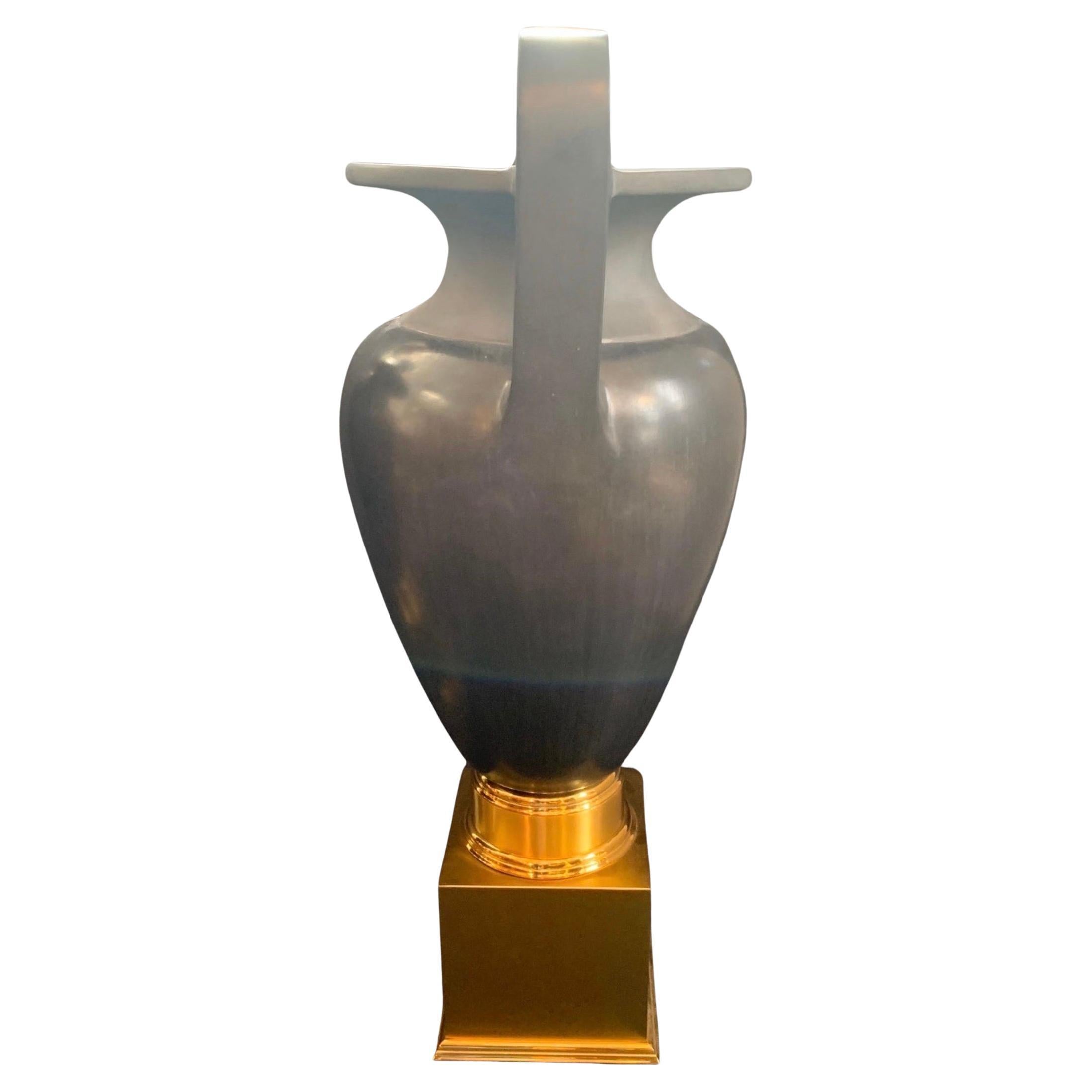 Monumental Pair Porcelain Black Basalt-Glazed Neoclassical Urns Bronze Bases 1