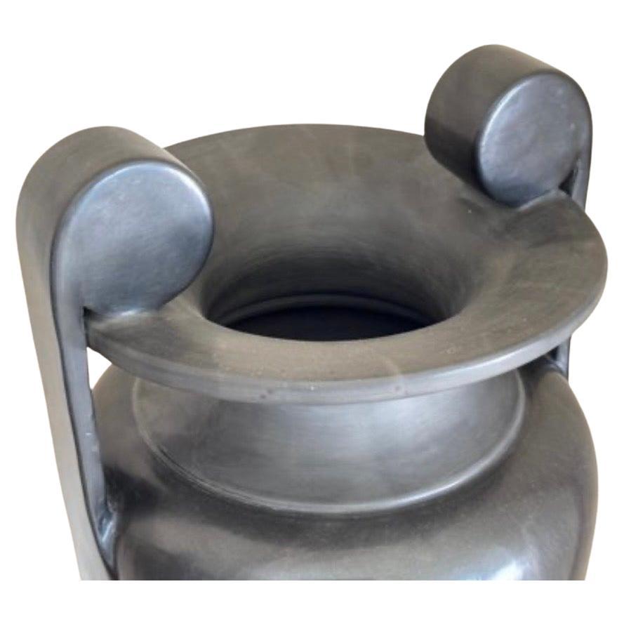 Monumental Pair Porcelain Black Basalt-Glazed Neoclassical Urns Bronze Bases 2