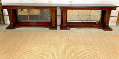 Monumental Pair Regency Revival Mahogany & Marble Consoles Manner Thomas Hope
