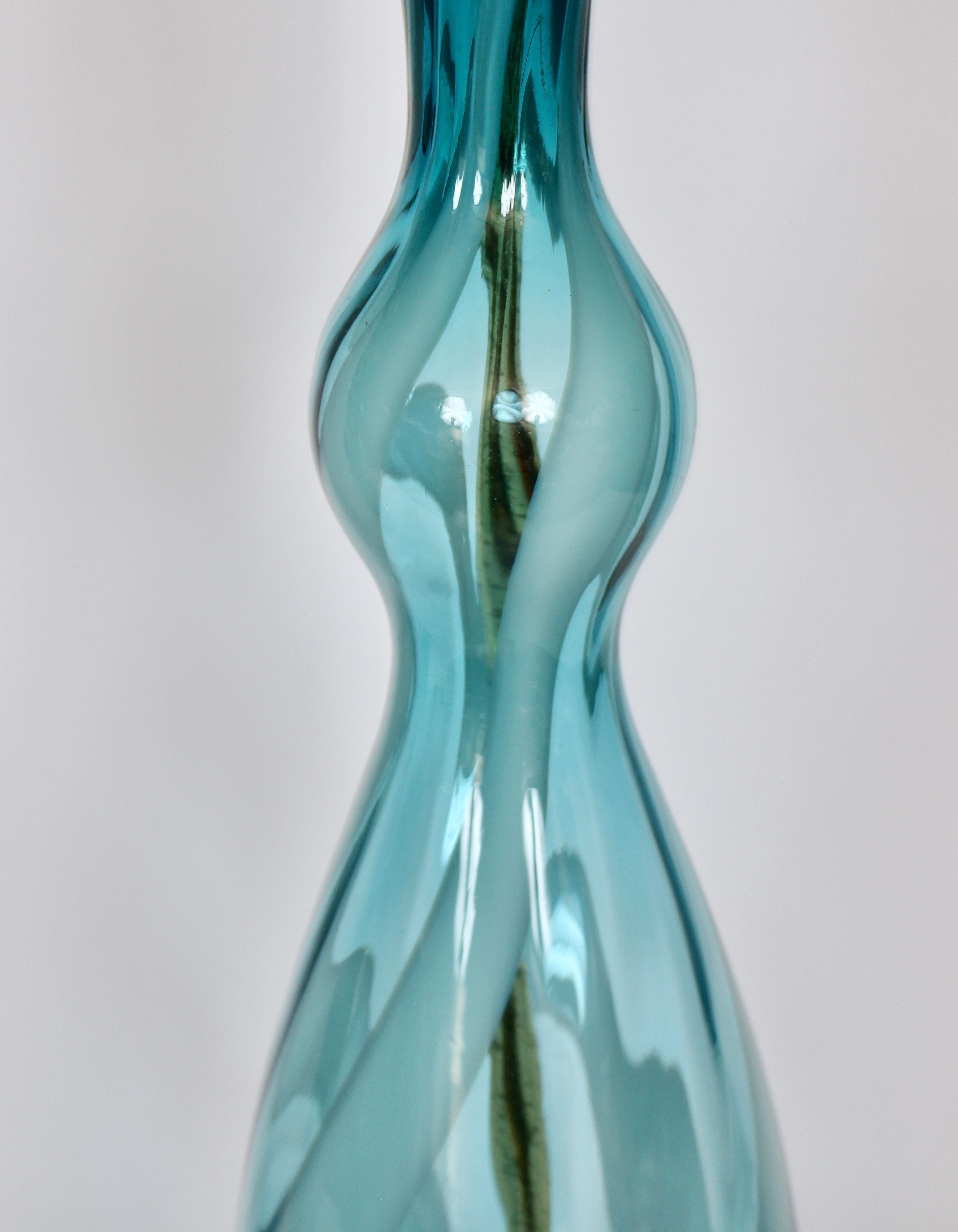 Monumental Pair Turquoise & White Swirl Murano Art Glass Table Lamps, 1960s 4