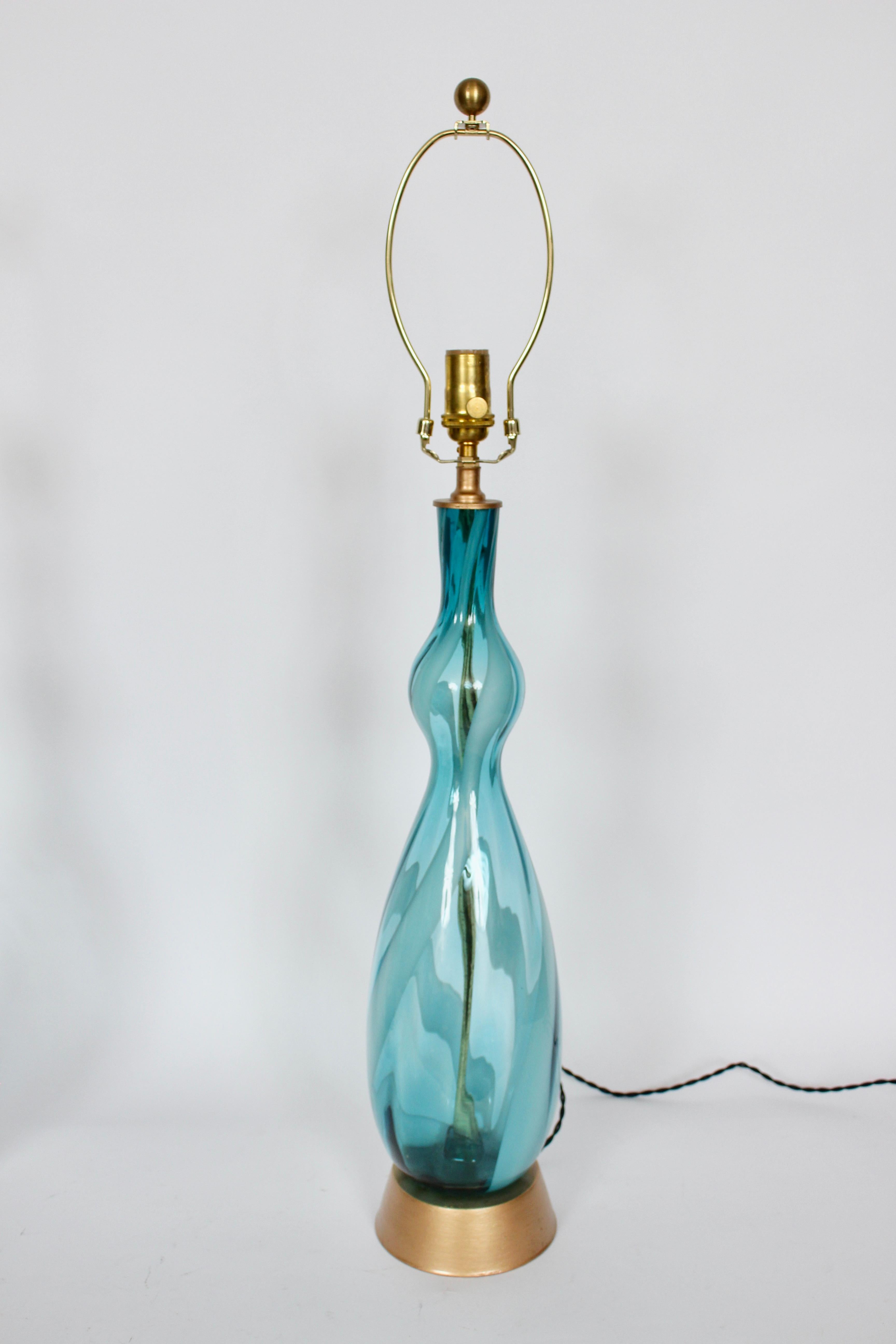 Monumental Pair Turquoise & White Swirl Murano Art Glass Table Lamps, 1960s 2