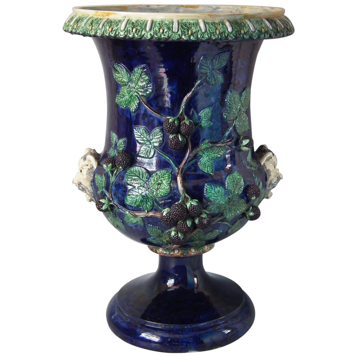 Monumental Palissy Majolica Blackberry Urn-Shaped Planter