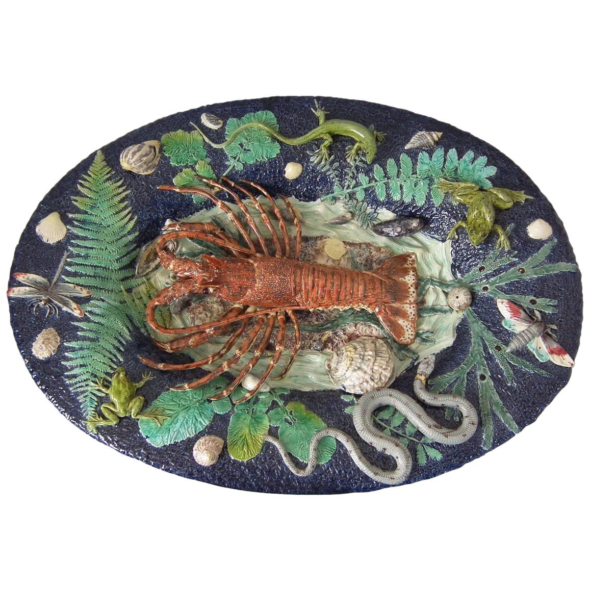 Monumental Palissy Majolica Lobster Wall Platter