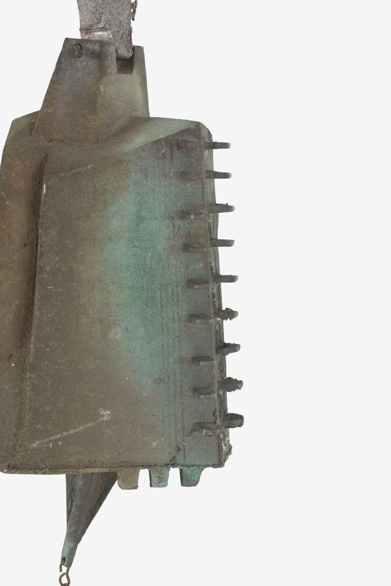 Mid-Century Modern Monumental Paolo Soleri Brutalist Bronze Bell, Cast Aluminum Sculptural Spine For Sale