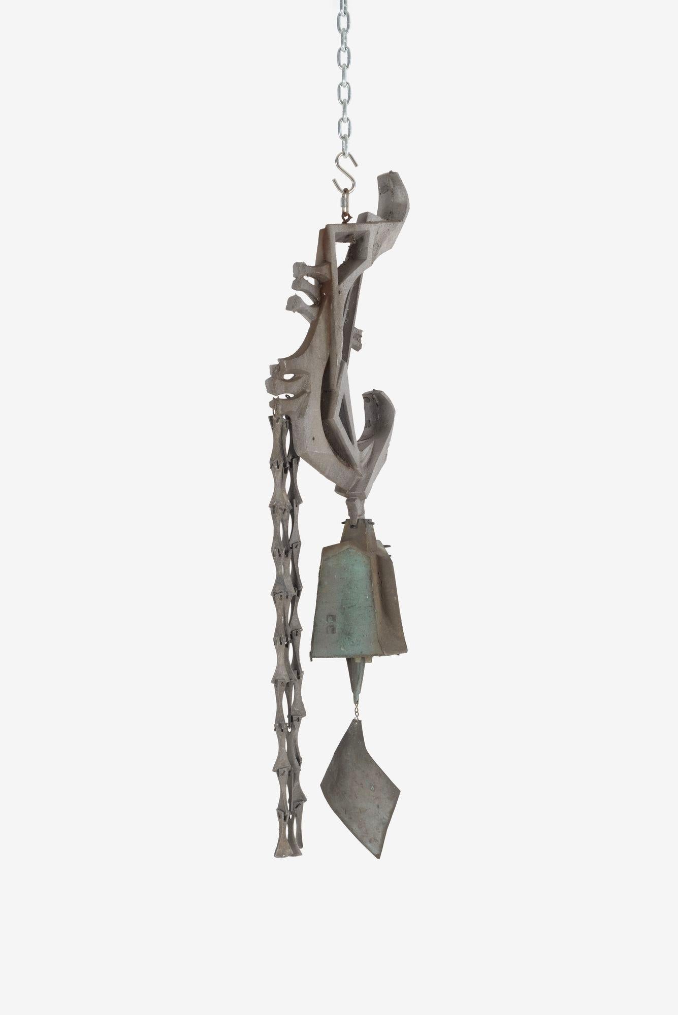 Metal Monumental Paolo Soleri Brutalist Bronze Bell, Cast Aluminum Sculptural Spine For Sale