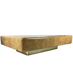 Monumental Parchment Clad Cocktail Table with Brass Base