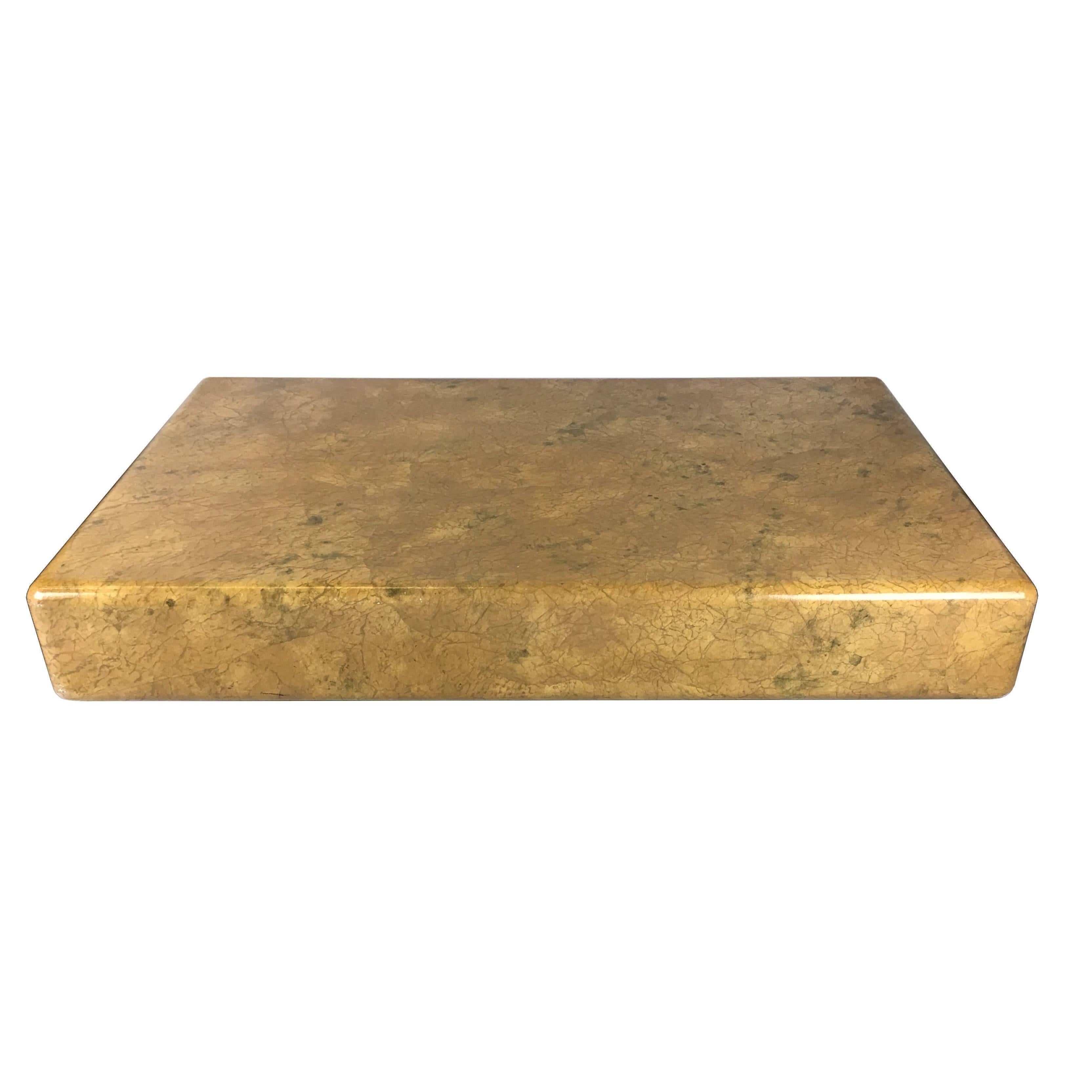 Monumental Parchment Clad Cocktail Table with Brass Base In Excellent Condition In Danville, CA