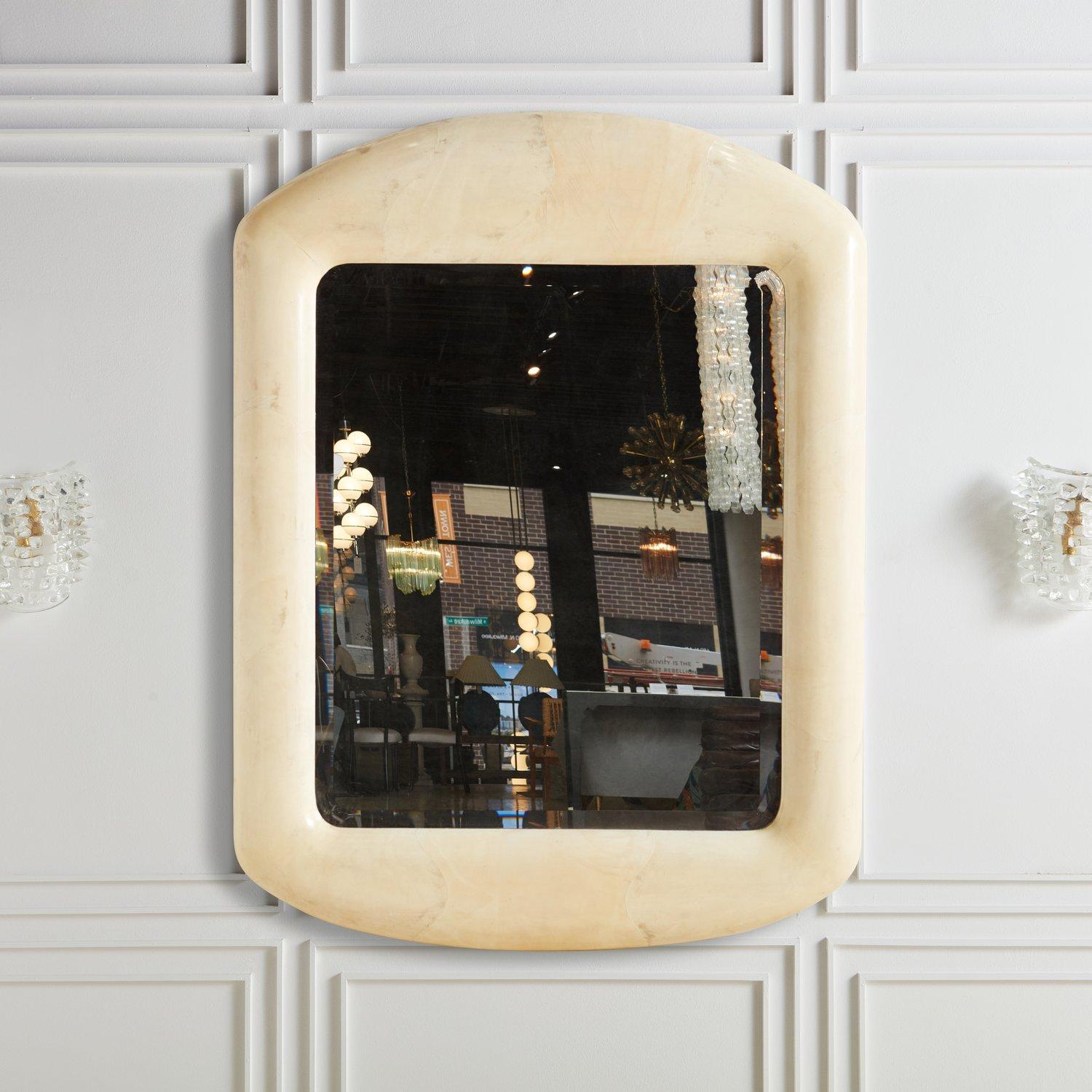 Mid-Century Modern Monumental Parchment Frame Mirror, 20th Century