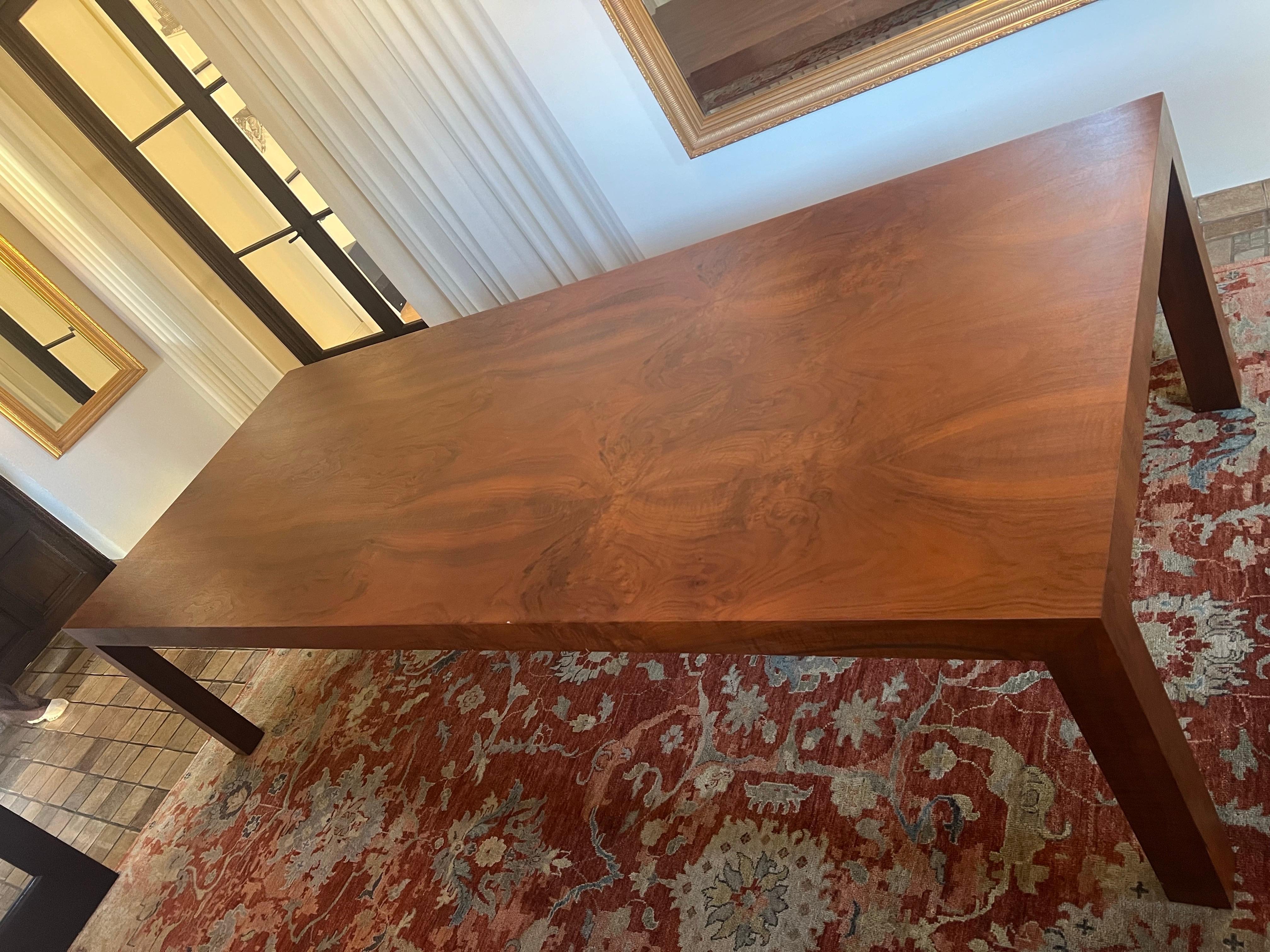 Monumental Parsons Dining XLarge Table Bookmatched Walnut Custom Made In Excellent Condition For Sale In San Diego, CA
