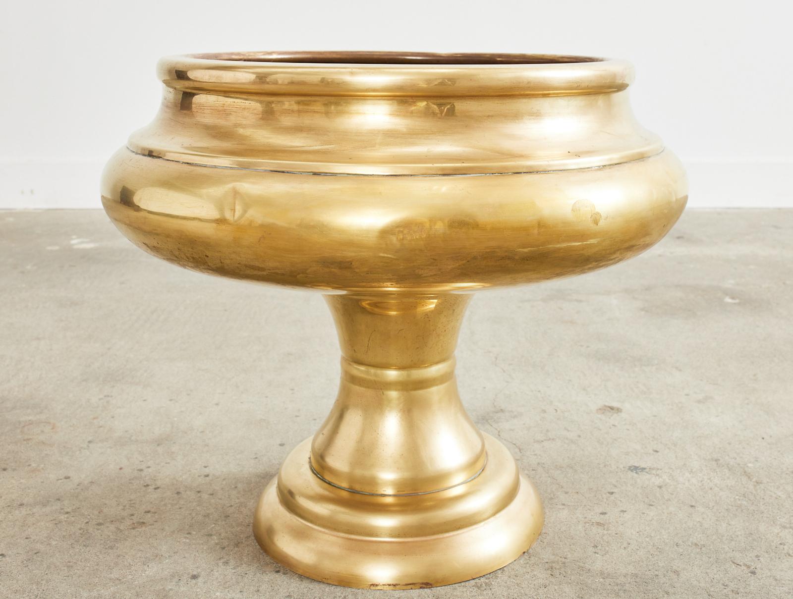 Mid-Century Modern Monumental Patinated Brass Champagne Wine Cooler Bucket Urn