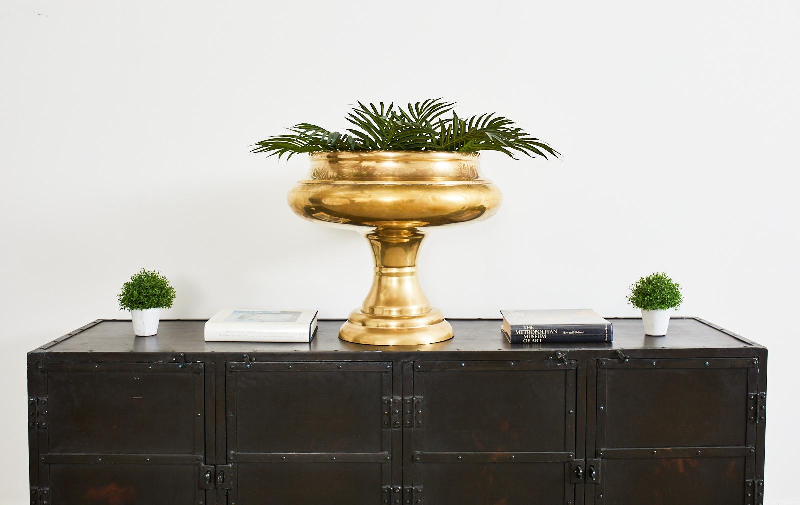 Monumental Patinated Brass Champagne Wine Cooler Bucket Urn 1