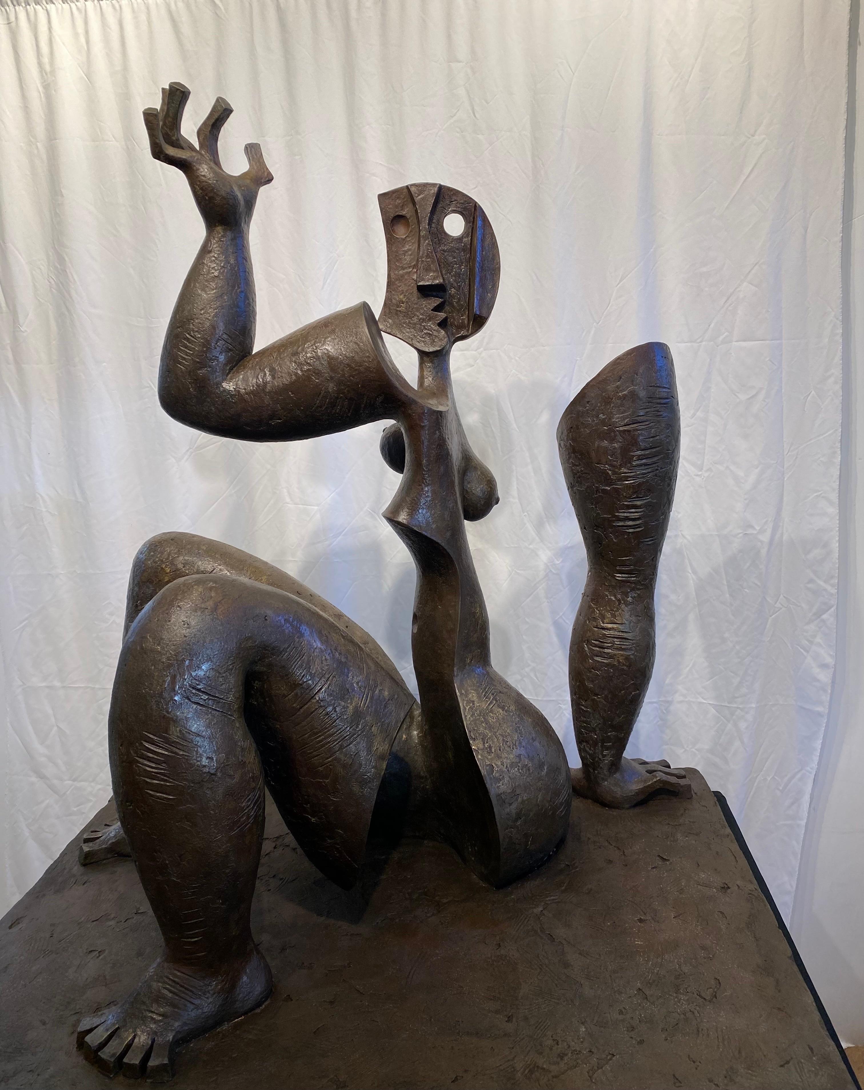 Late 20th Century Monumental Patinated Bronze Abstract Sculpture of a Female Nude by Byron Gálvez For Sale