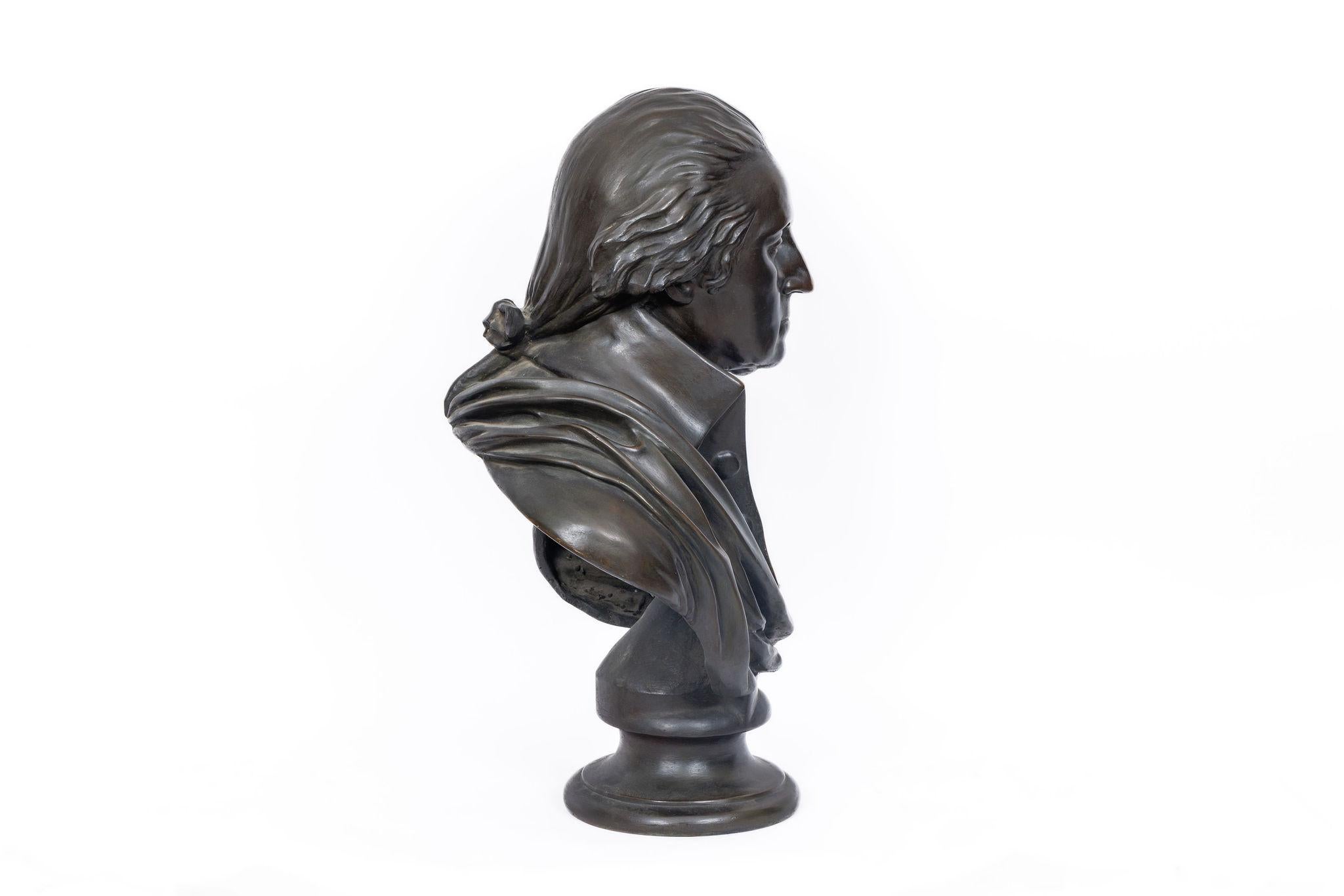 American Classical Monumental Patinated Bronze Bust of George Washington, after William Rush (1817) For Sale