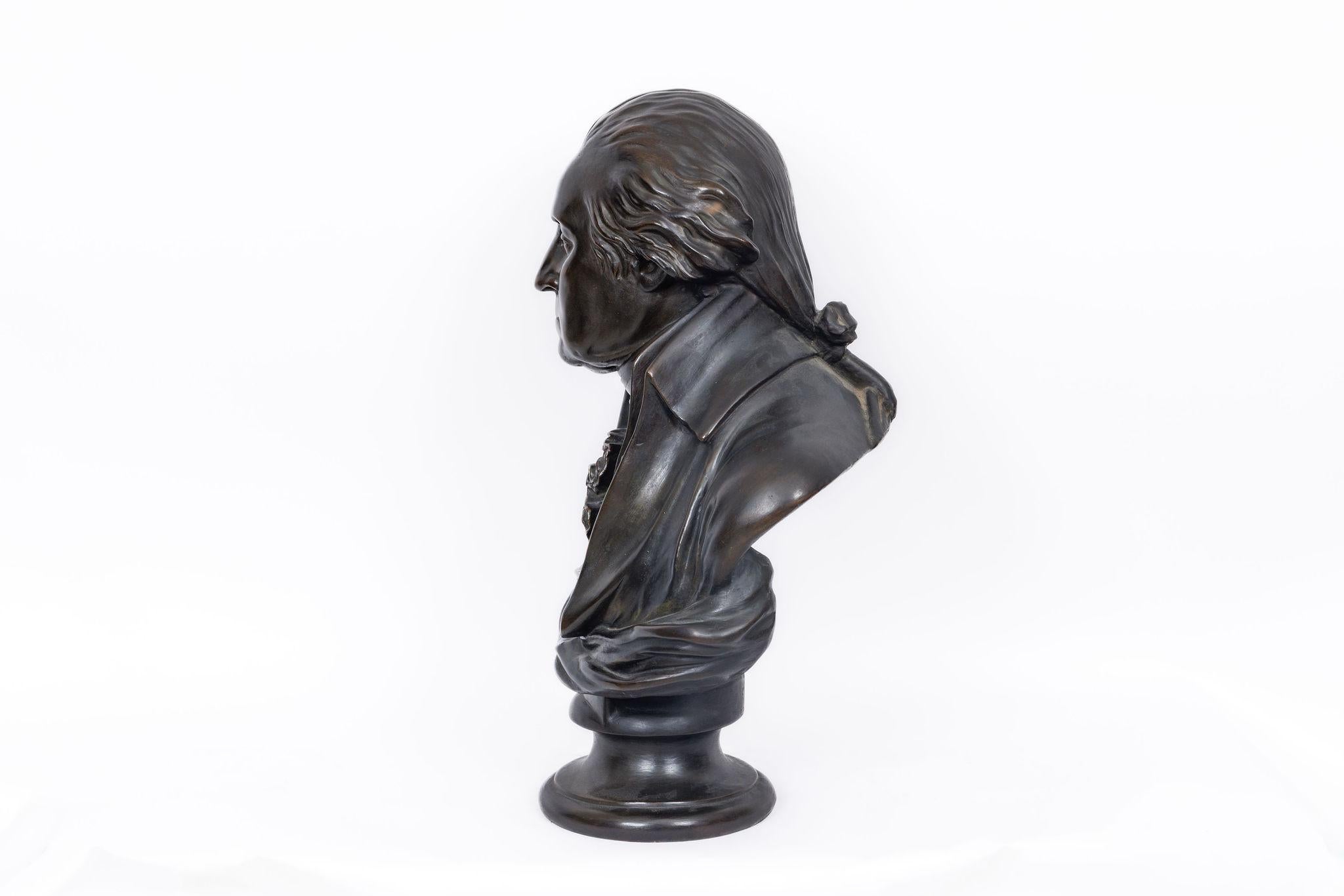 Monumental Patinated Bronze Bust of George Washington, after William Rush (1817) In Good Condition For Sale In Queens, NY