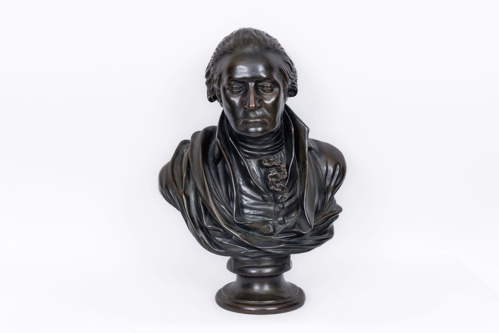 19th Century Monumental Patinated Bronze Bust of George Washington, after William Rush (1817) For Sale