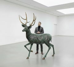Monumental Patinated Bronze Deer Sculpture, Italy, 1980s
