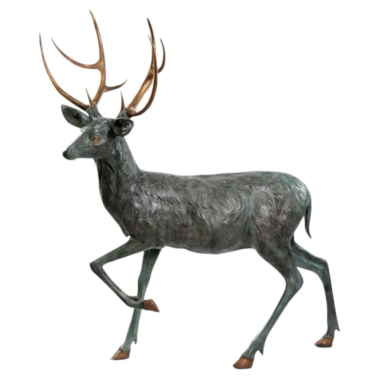 Monumental Patinated Bronze Deer Sculpture, Italy, 1980s