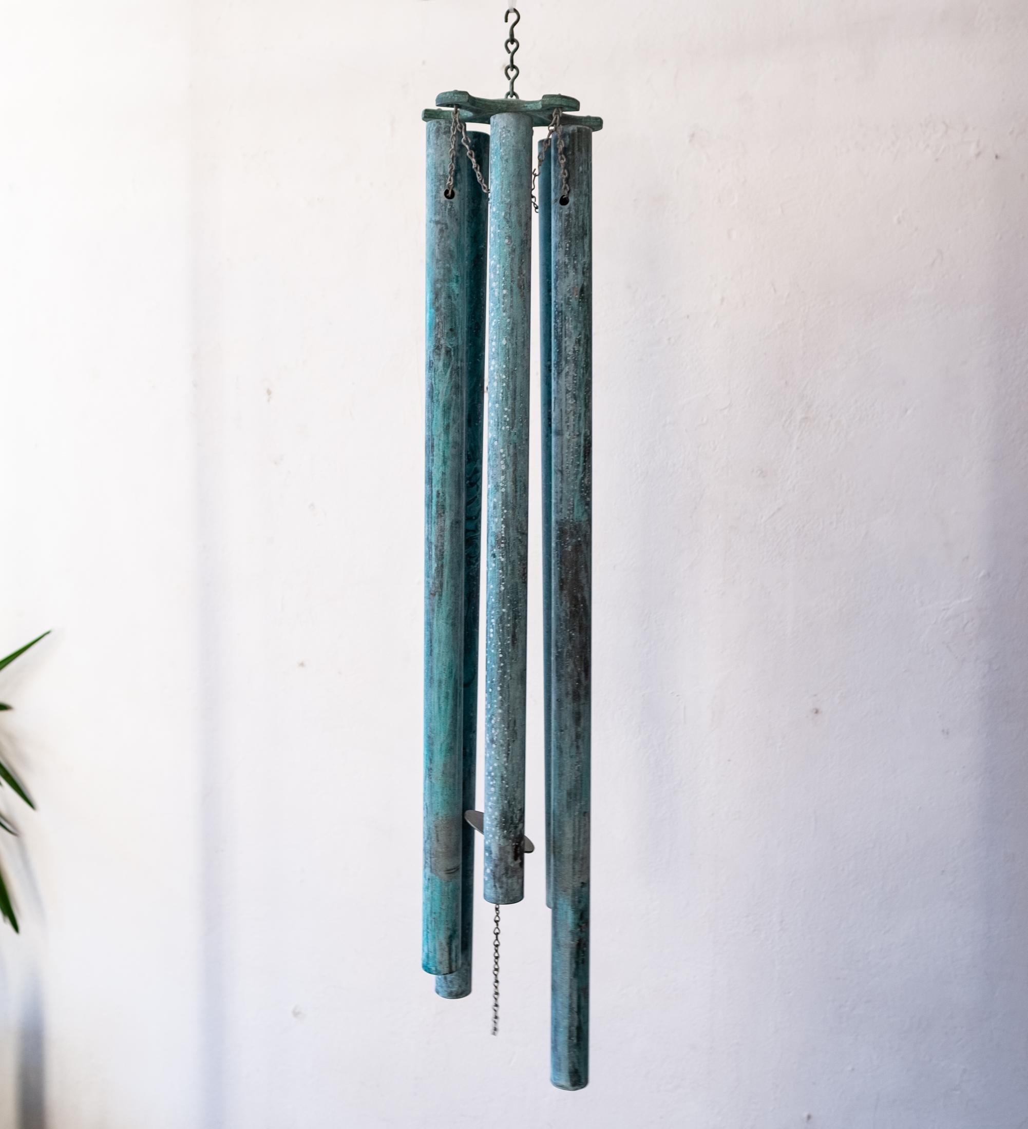 Monumental Patinated Bronze Wind Chimes in the Style of Walter Lamb In Good Condition In San Diego, CA