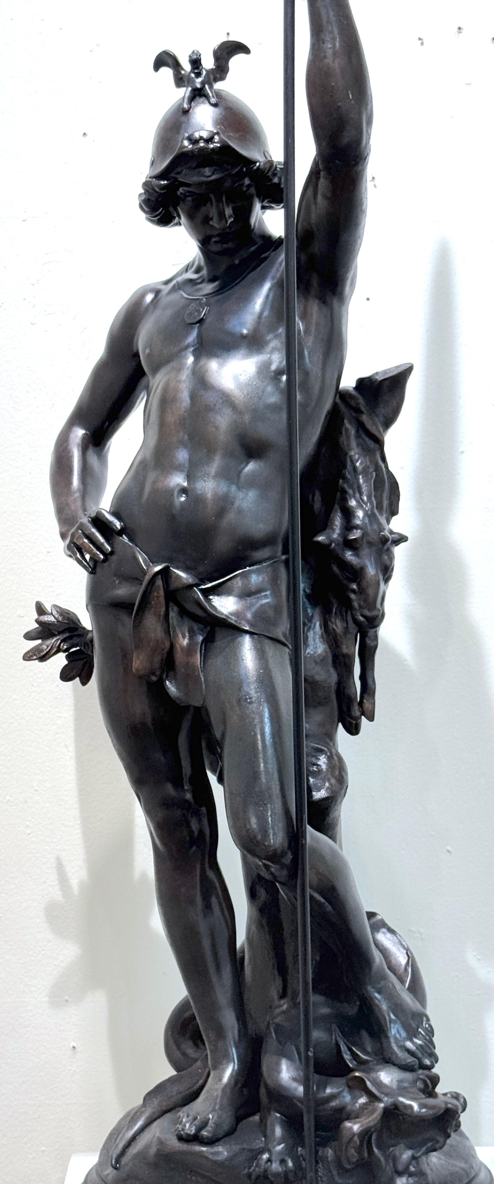 Belle Époque Statua monumentale in zinco patinato Saint George e il drago, dopo Picault in vendita