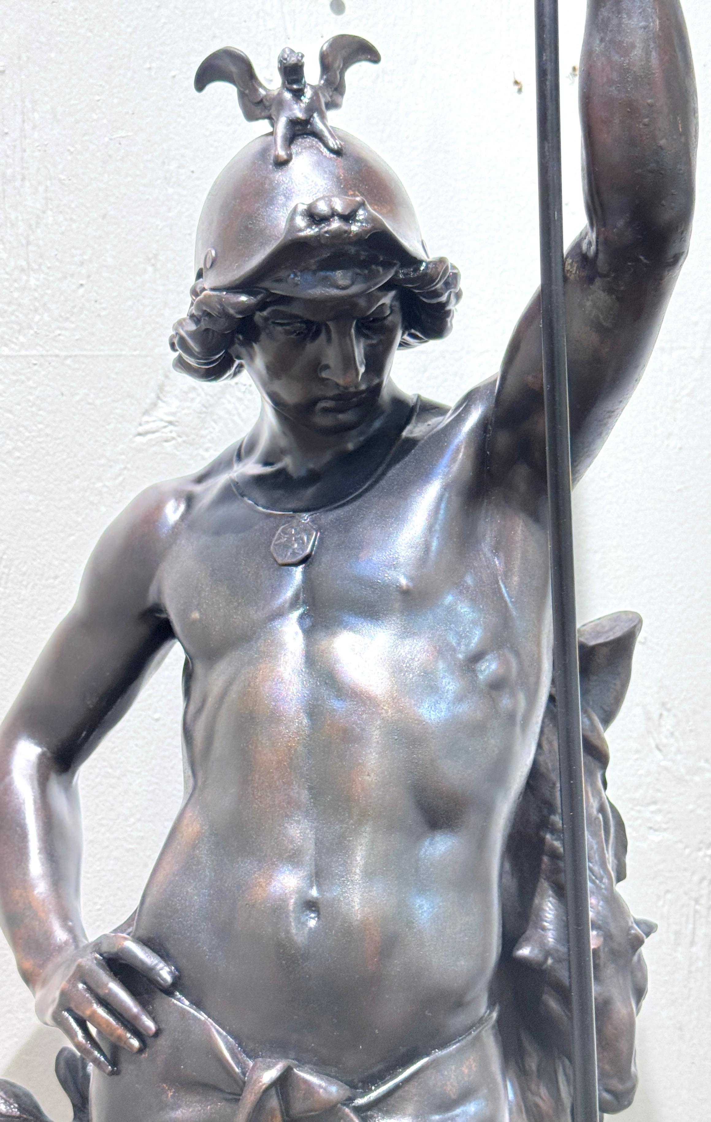 Francese Statua monumentale in zinco patinato Saint George e il drago, dopo Picault in vendita