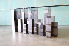 Tavolo da pranzo monumentale Paul Evans Gunmetal Cityscape Mid Century Modern